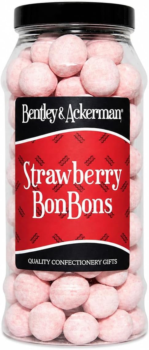 Strawberry Bonbons - (605g) Original Creamy Strawberry Bon bons Sweets in a Gift Jar By Bentley & Ackerman's Sweet Shop.