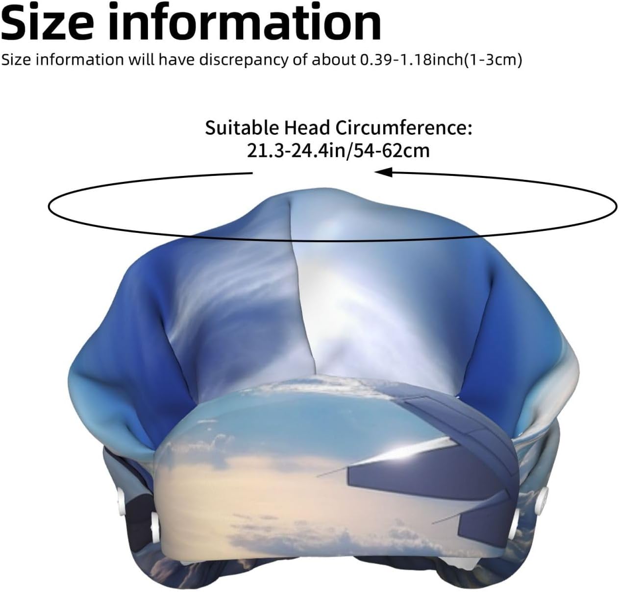 Beautiful Sky Airplane Bouffant Cap with Buttons, Sweatband Cap