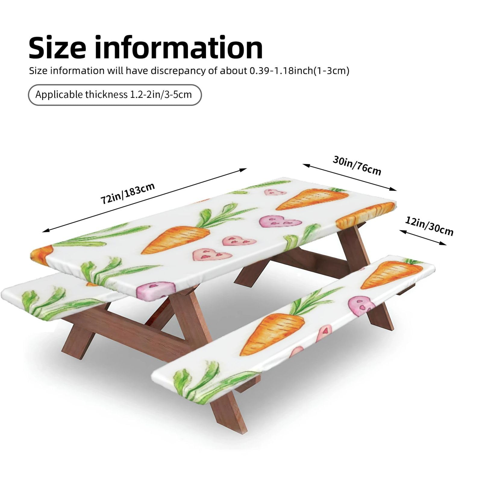 Nappe de pique-nique ajustée avec housses de banc, nappe élastique ajustée, imperméable, pour extérieur, camping, extérieur, 183 cm