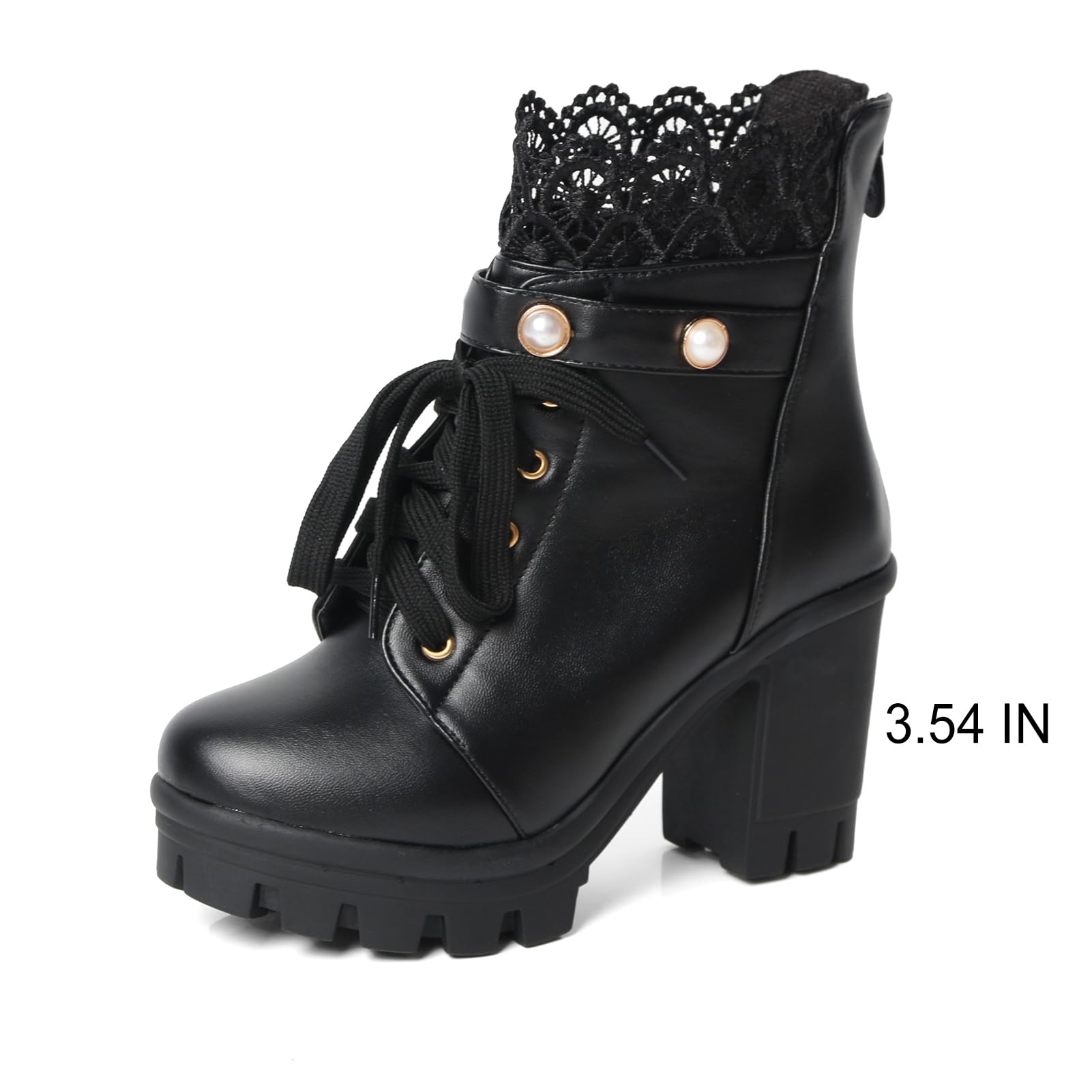 FOREADA Platform Boots Goth Combat Boots for Women Black Chunky Heel Ankle Booties Bead Lace Victorian Boot Bead Punk Gothic Shoes Lolita Dress Shoes With Zipper: 5 Gothic Black