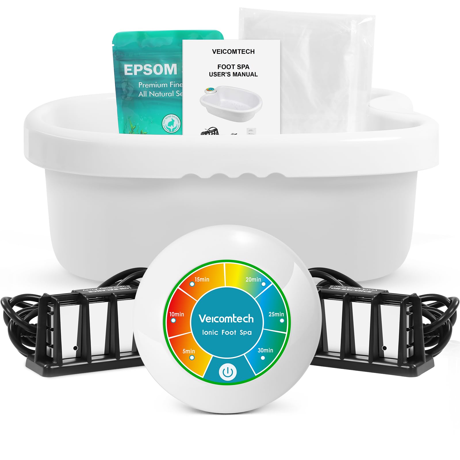 veicomtech Ionic Foot Bath Detox Machine, Foot Detox Machine at Home/Salon, Ionic Foot Spa with Upgraded Durable Basin, 2 Super Duty Arrays, 1 Epsom