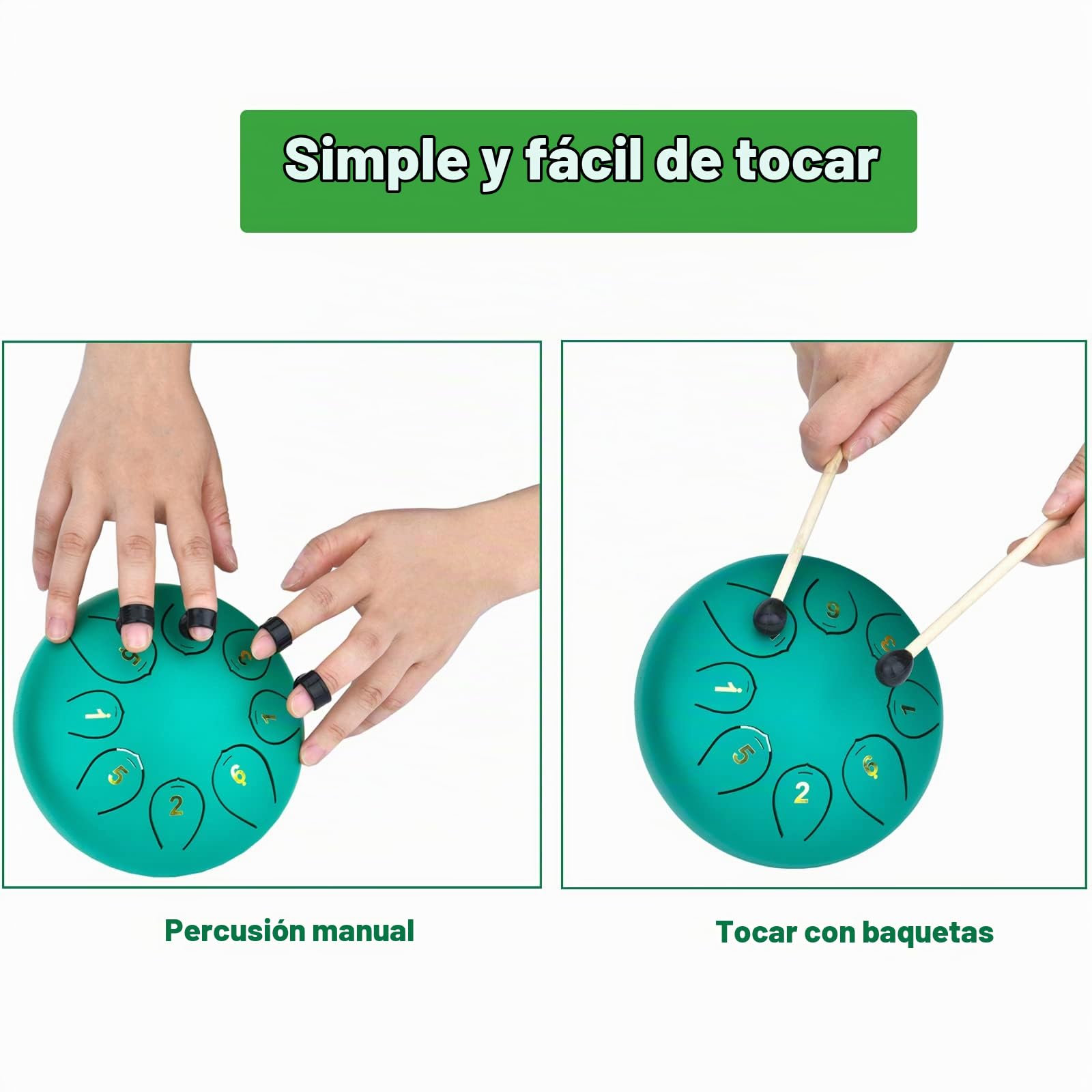 Tambor de Lengua de Acero 6 Pulgadas 8 Notas Drum Mini Tambor de Percusión Instrumento Musical Tambor de Mano con 2 Mazos para Infantil, Adulto, Principiante