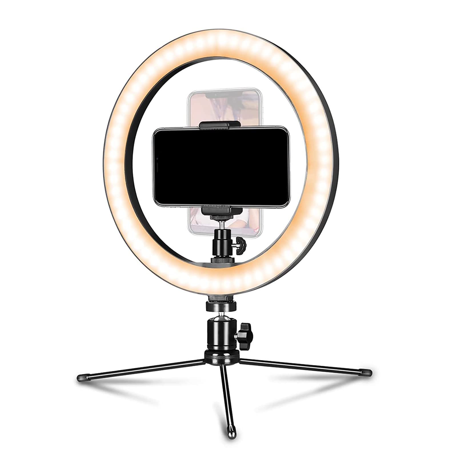 Anello Luminoso a LED da 10" con Supporto per treppiede e Supporto per Telefono per Streaming Live, riprese con 3 modalità di Illuminazione e 10 Livelli di luminosità