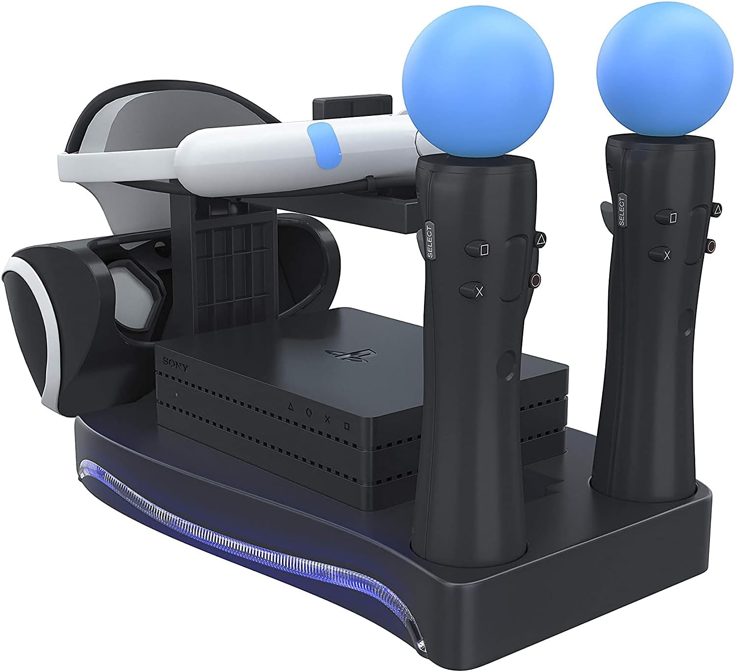 4-in-1 PSVR Charge & Display Stand, Generation Multi Function Stand with Storage Headpiece Holder, 2 Move Controllers Rapid Charging Station and Processor Unit Stand