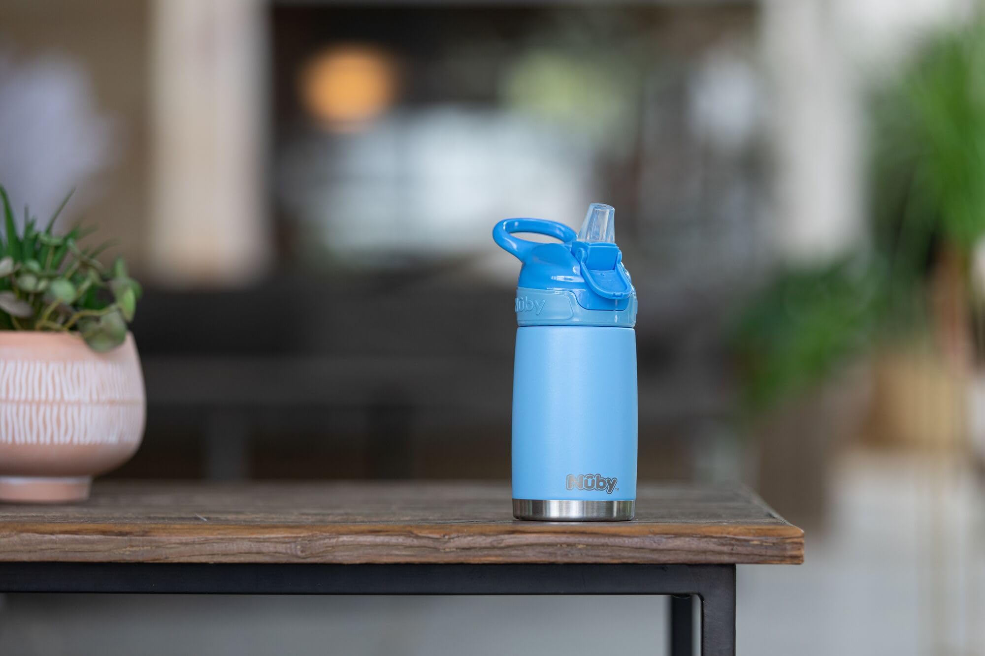 Nuby Gourde Reflex Flip-it Isotherme en Acier Inoxydable Anti-fuites 300ml Bleu +18 Mois