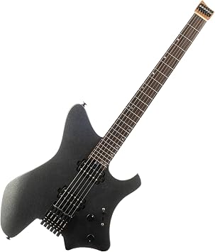 EART GW2-SE 25.5" Headless Electric Guitar with Roasted Mahogany Body, Artones-H2SE Pickups, Stainless Steel Frets & Adjustable Bridge Black/White/Blue - Professional Compound Radius Design