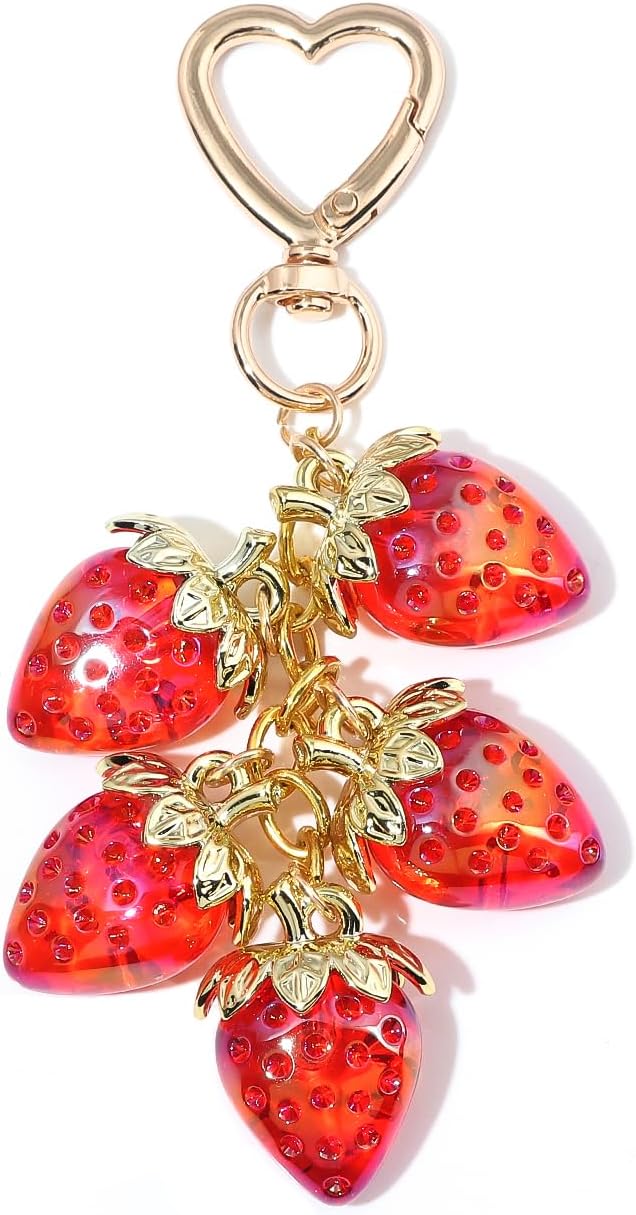 Red Strawberry Daisy Flowers Bag Charm Keychain for Handbags