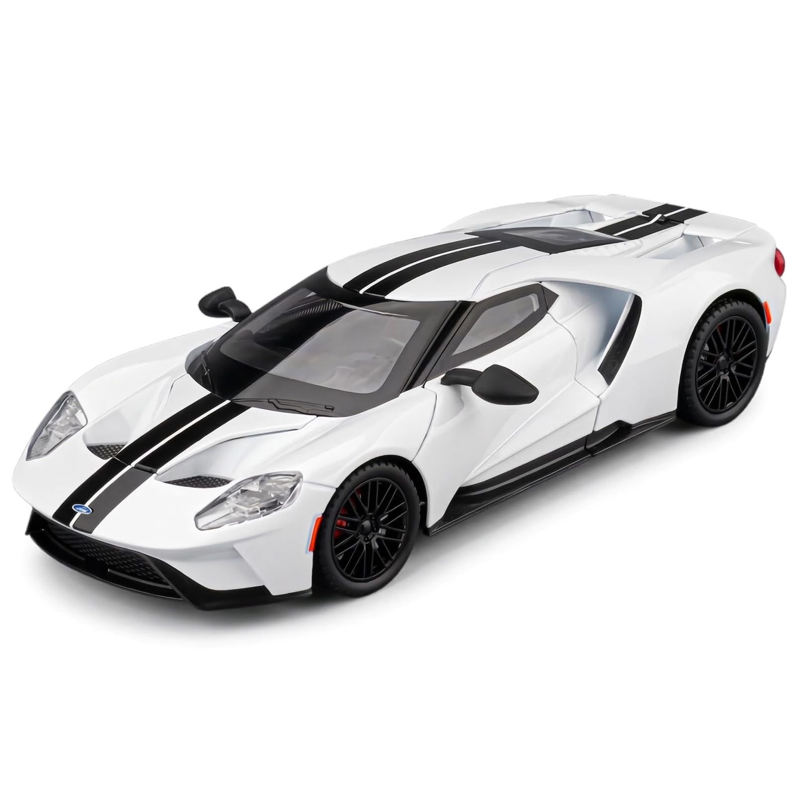 TGRCM-CZ 1/24 Ford GT Supercar Model Car, Zinc Alloy Pull Back Vehicles Model Cars with Sound and Light for Collectors & Kids 3+ Years Old Birthday Gift (White)