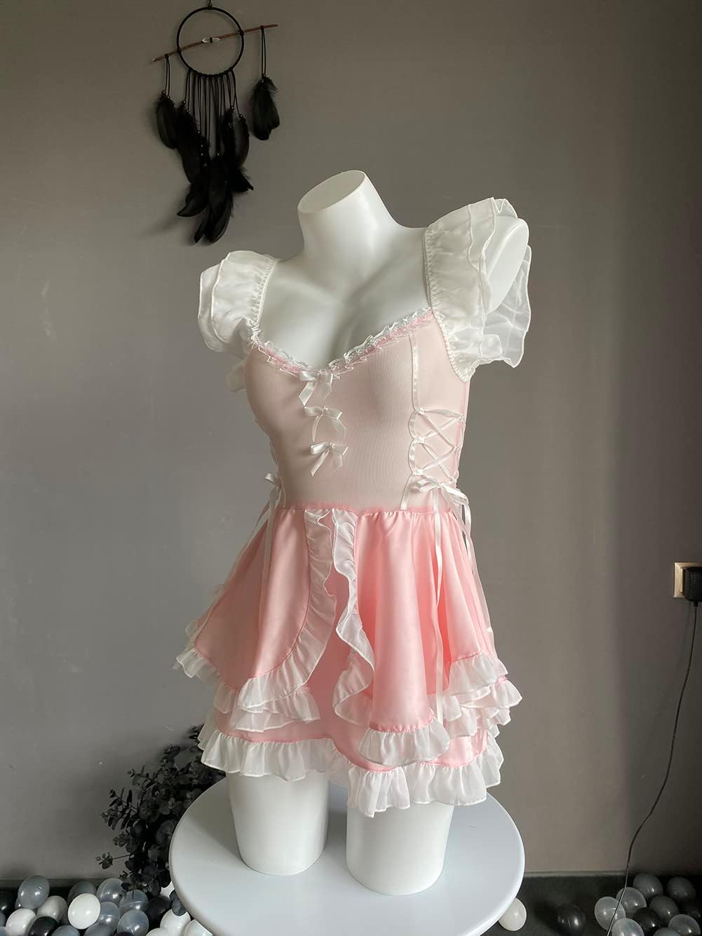 SNOMYRS Women Sexy Cosplay Costume Lingerie Maid Outfit Dress Anime Lace Babydoll Mini Dresses Halloween Costume