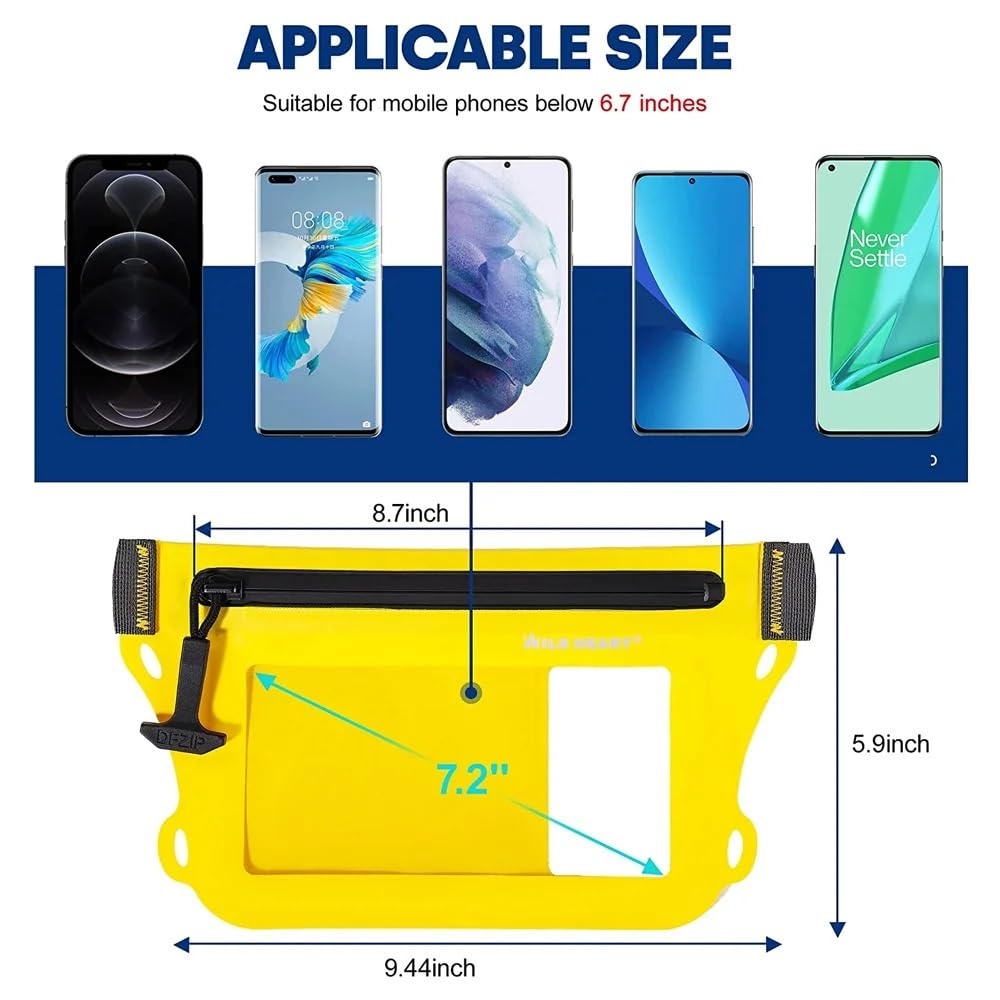 Borsa Nuoto Marsupio impermeabile con cintura regolabile, schermo touch, borsa asciutta, doppia tasca interna per il nuoto(Yellow)