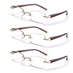 FEIVSN 3-Pack Rimless Reading Glasses For Women, Lightweight Spring Hinge Readers, Classic Elegant Artistic Eyeglasses UV 400 (Brown 3.5 Etc)