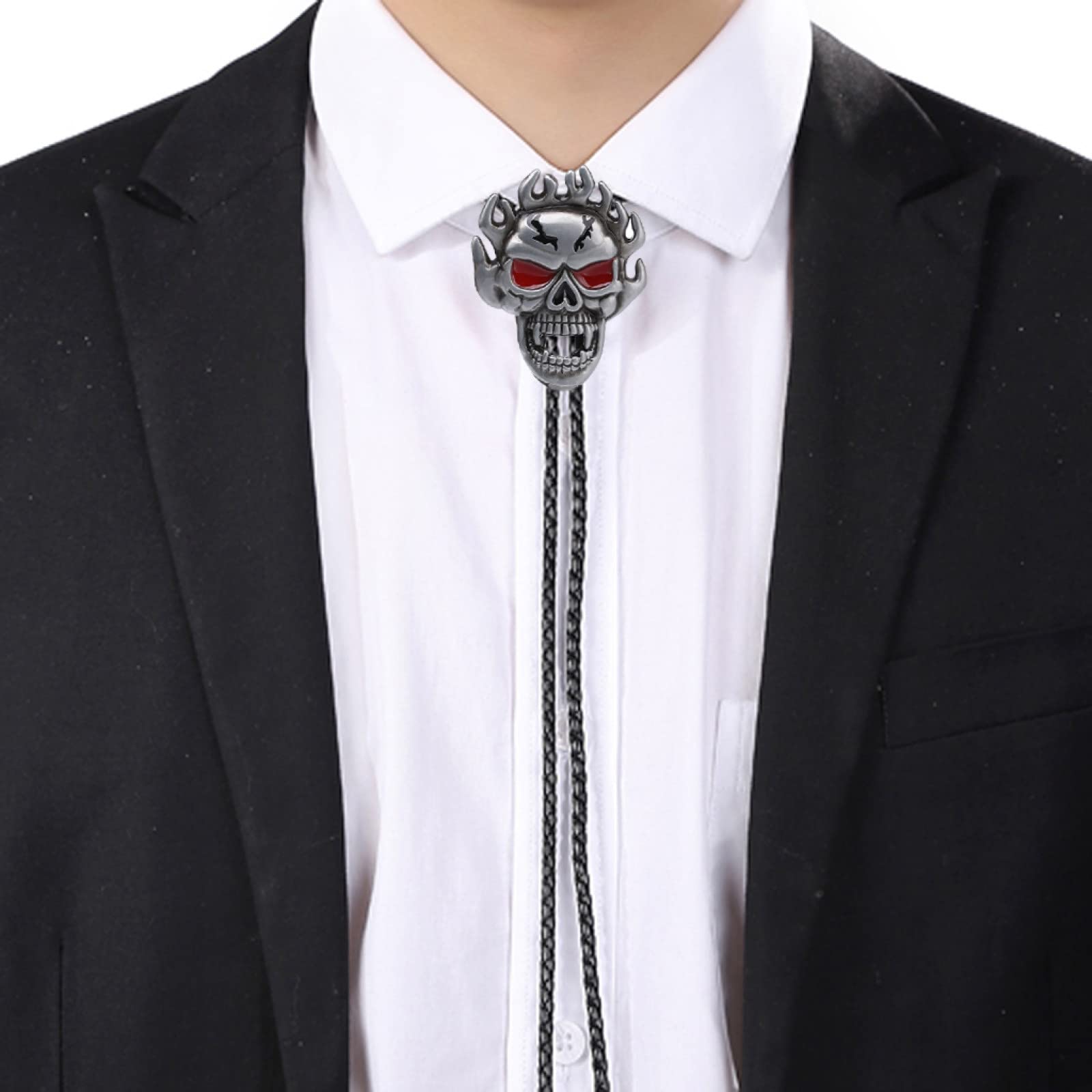 Bolo-Krawatte Für Herren – Flammen-Geist-Kopf-Krawatten-Anhänger Reiter-Hemd-Accessoires, American Western Cowboy Schmuck Halloween-Kostüm-Accessoires