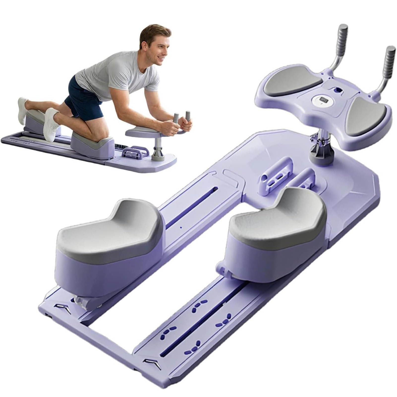 LJLYYDS Pro Spinal Decompression Machine, Detachable Spine Twist and Stretch Trainer, Adjustable Back Stretcher Machine Gym Swing, Leg Stretching & Core Activation, with LED Timer Purple