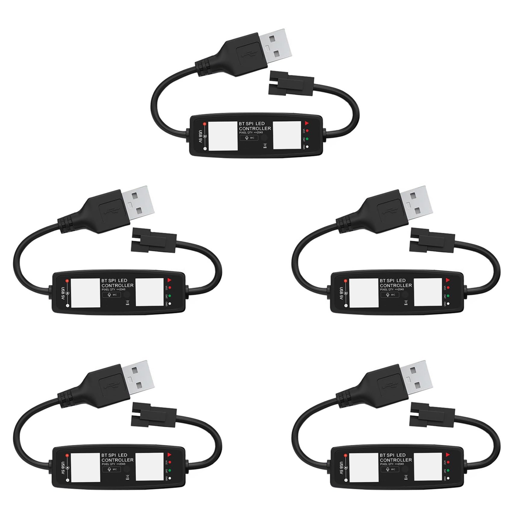 Jnchdghwa Black 5X Ws2812b Led Controller Bluetooth App Control Music Controller For Sk6812 Ws2811 Ws2812 Led Pixel Light Strip Usb 5V