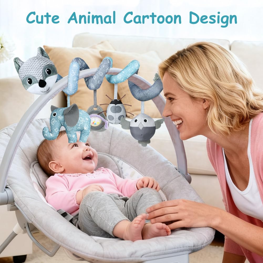 Vicloon Colgantes para Cochecitos Juguetes para Bebé de 0 a 24 Meses, Juguetes de Peluche en Espiral para Bebé con Mordedor y Sonajero, para Cochecitos/Cunas/Asientos de Automóviles (Zorro Gris) — view 7