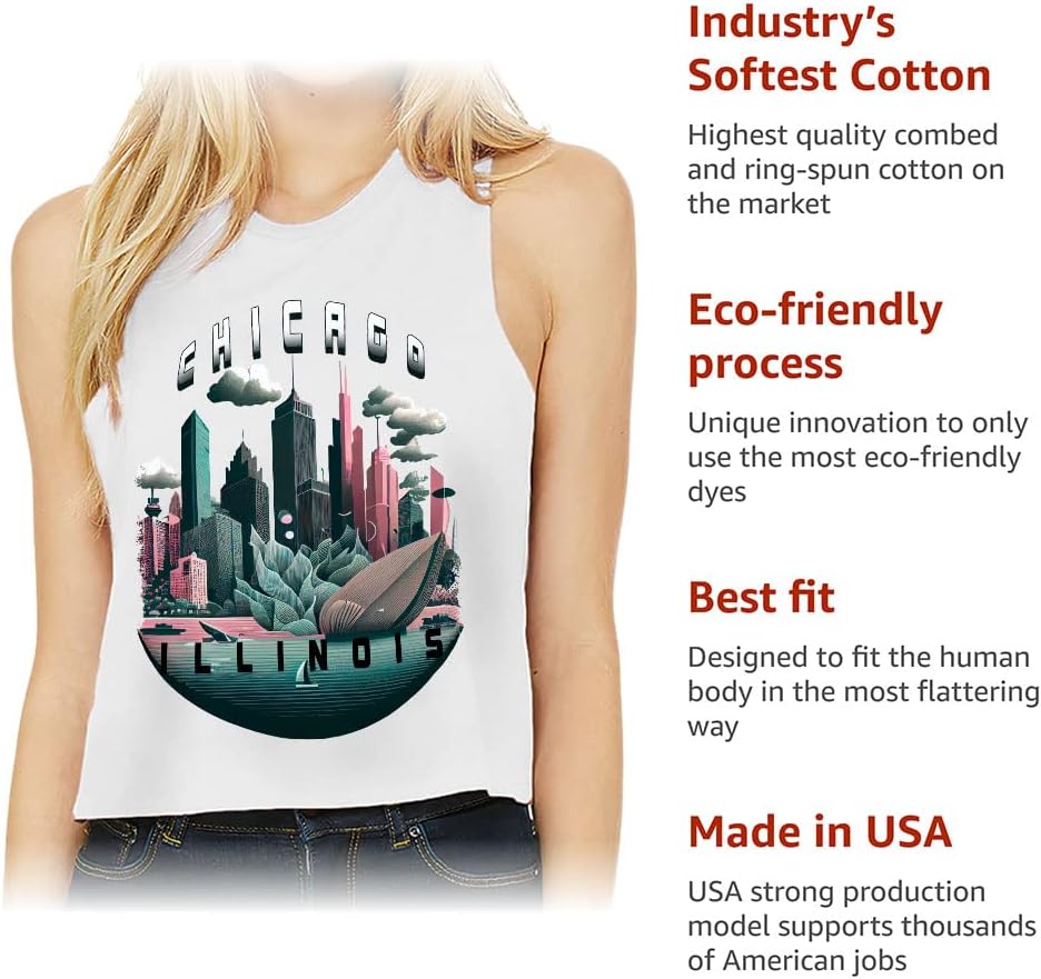 Chicago Illinois Racerback Cropped Tank - Graphic Women's Tank - Chicago Tank Top