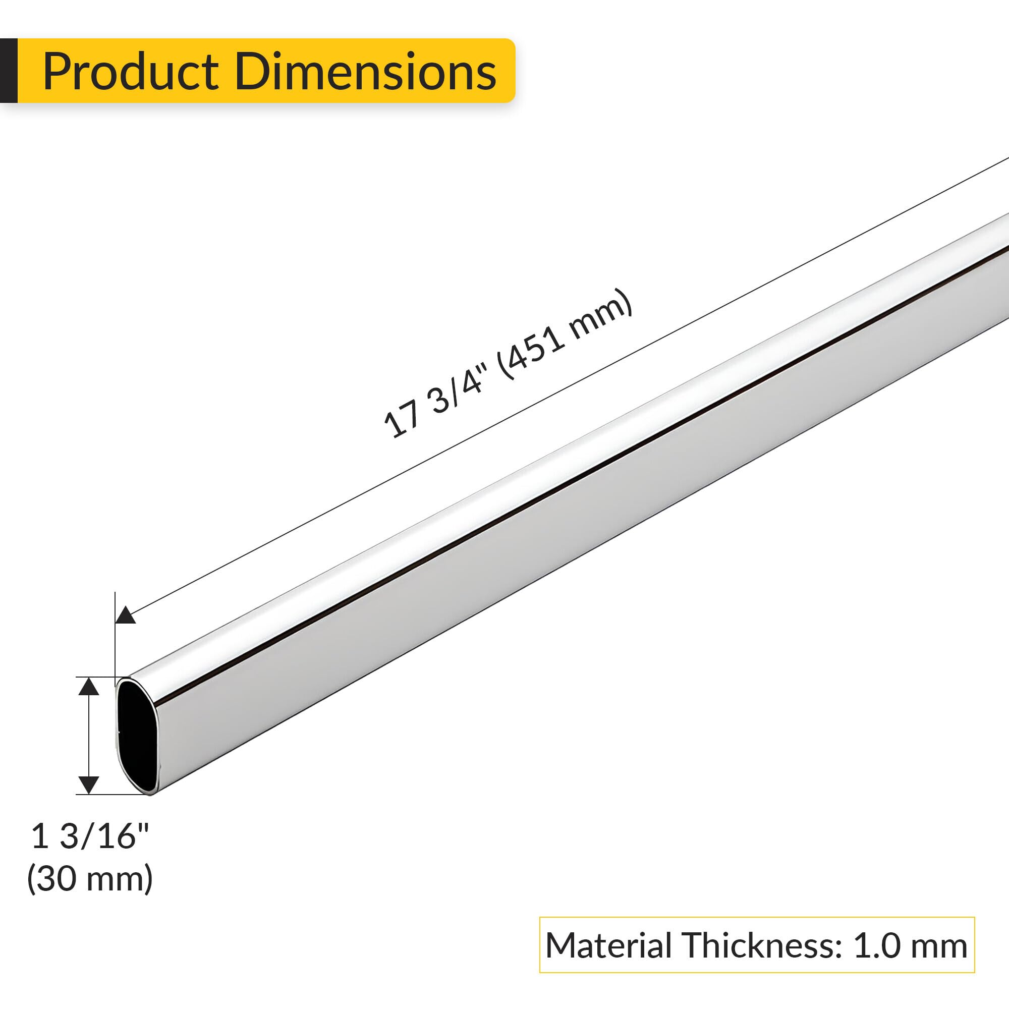 Brixwell QHIG-005 Welded Steel Oval Wardrobe Tube, with Supports 17 3/4
