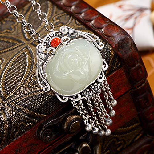 Pendentif en argent 925 et jade de Hetian blanc véritable - 5