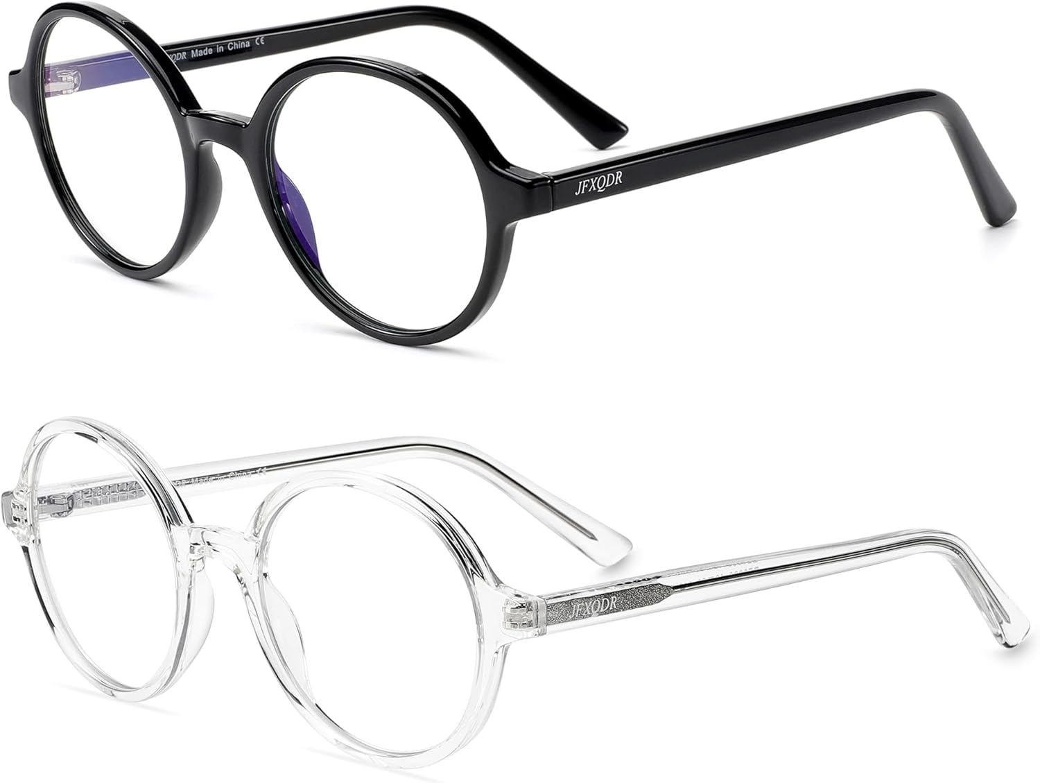 2 Pack Round Blue Light Blocking Glasses Women Men, Circle Frame Computer Gaming Glasses Anti Glare & UV RF6206 (Black + Clear)