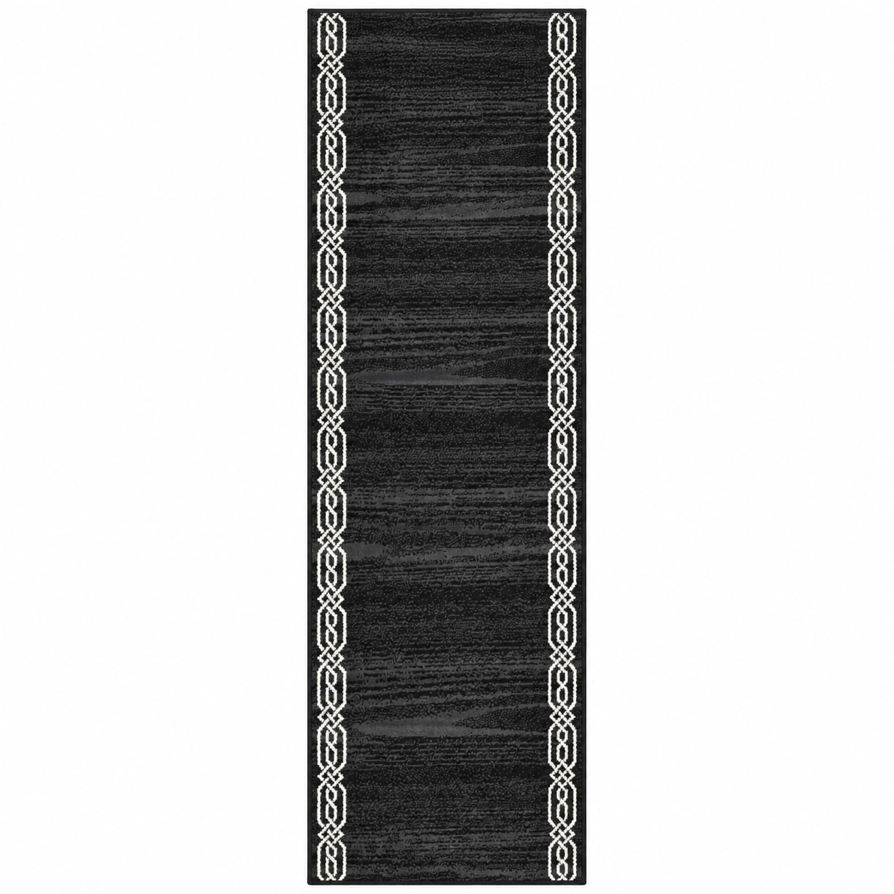 SrS Rugs® Luna Collection, Modern Long Carpet Runner Rug for Entrance Hall and Stairs. Smooth Soft 8mm Depth Pile. 70cm Wide. Any length (Chain Border Black, Length: 3' (91cm)) — image 1