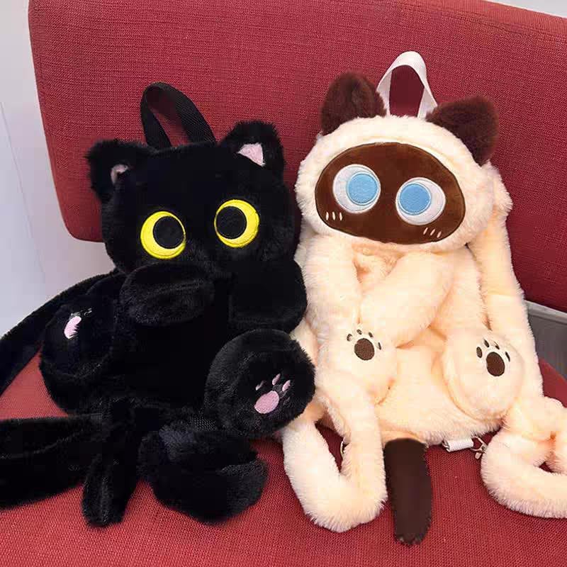 Plush Backpack,Cat Bag,Animal Backpack,Cute Cartoon backpack,Plush Bag (A-Black Cat) - Image 3