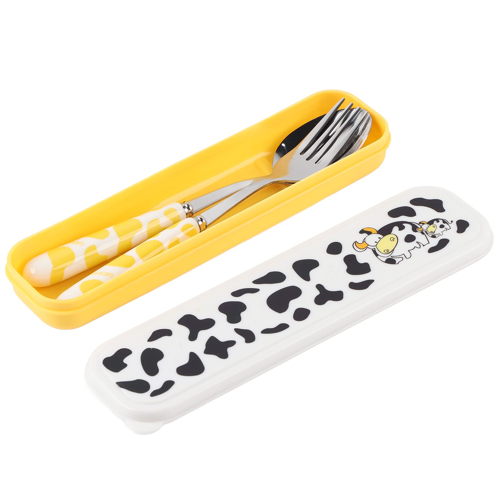Children Flatware Set, Stainless Steel Fork Spoon with Storage Box Kids Dinner Utensils Spoon Fork Set with Travel Case for Kids Toddlers (Yellow)