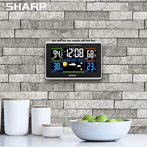 Sharp Weather Station With Easy To Read Color Display - Wireless Indoor Outdoor Thermometer And Humidity, Atomic Clock, Alarm And Calendar, 12 Hour Forecast, Ac Or Battery Powered #TOP7