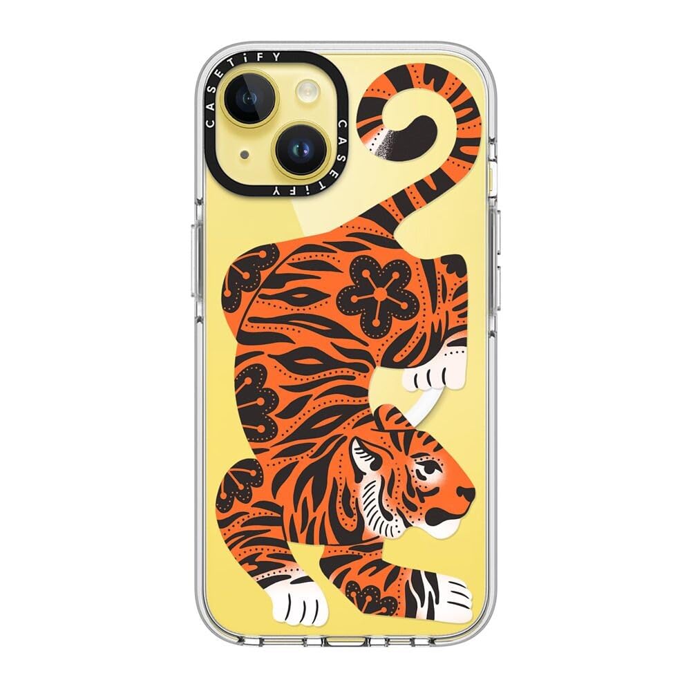 CASETiFY Transparente Schutzhülle für iPhone 14, vergilbt nicht, 2 m Fallschutz, kompatibel mit Magsafe, Fierce Tiger, transparent