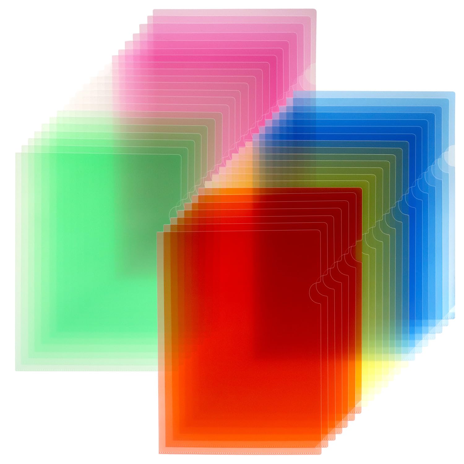 QWORK® 42 Pack A4 Multicolor Plastic Folders, L-Shape Plastic Document Wallets, for Work, Report, Project, Presentation