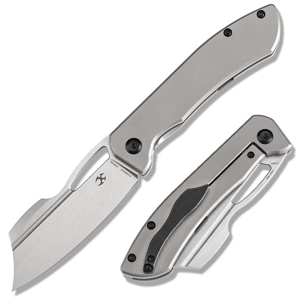 KANSEPT Cybin Pocket Folding Knives for Men Women Camping Hiking Folding Knife 3.29'' Stonewashed CPM S35VN Blade EDC Knife with Bead Blasted Titanium Handle Everyday Carry K1080A3