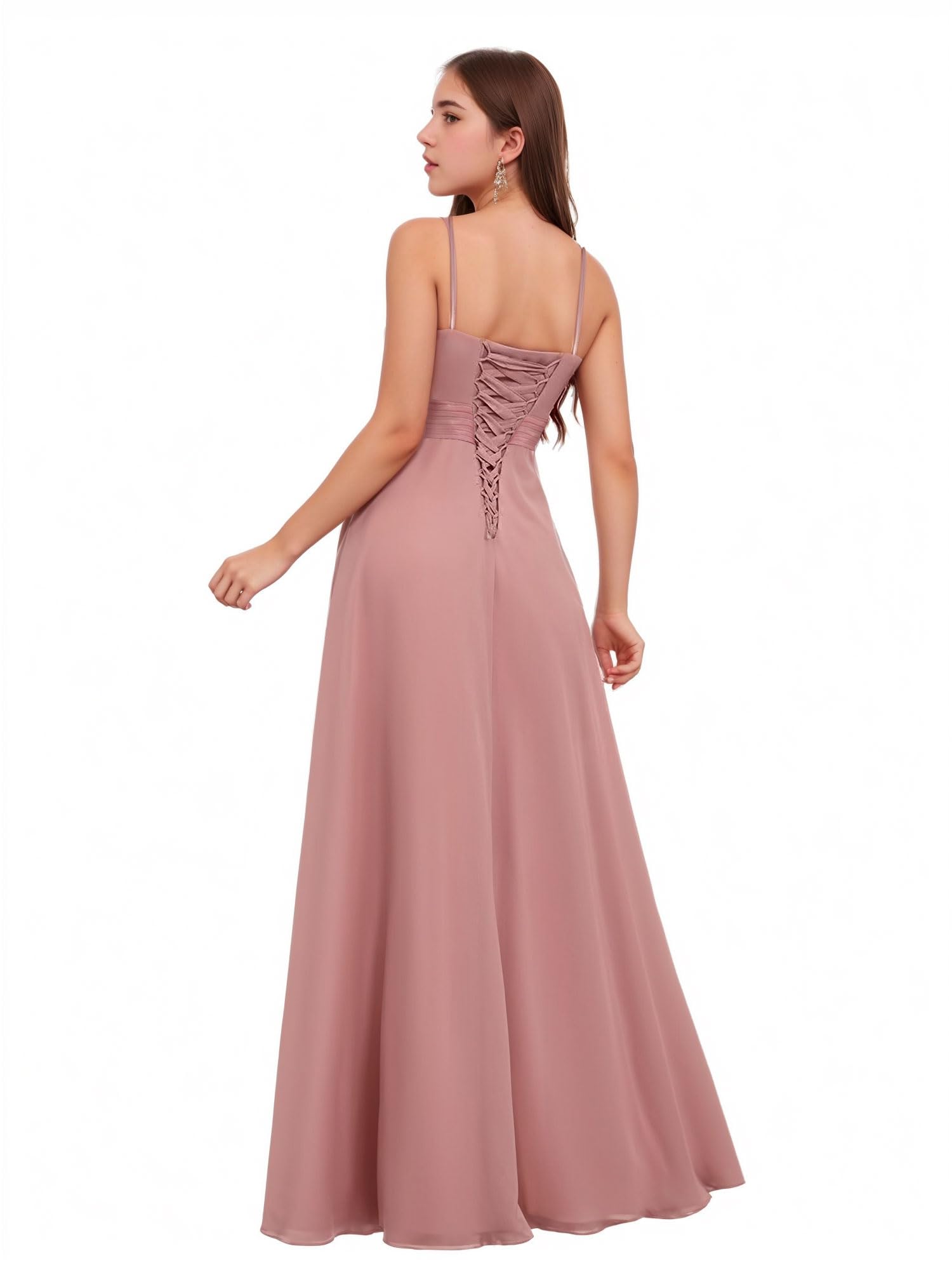 Brautjungfernkleider Spaghetti-Träger - Chiffon Kleider für Hochzeitsgäste Damen Lange Abendkleider mit Schlitz