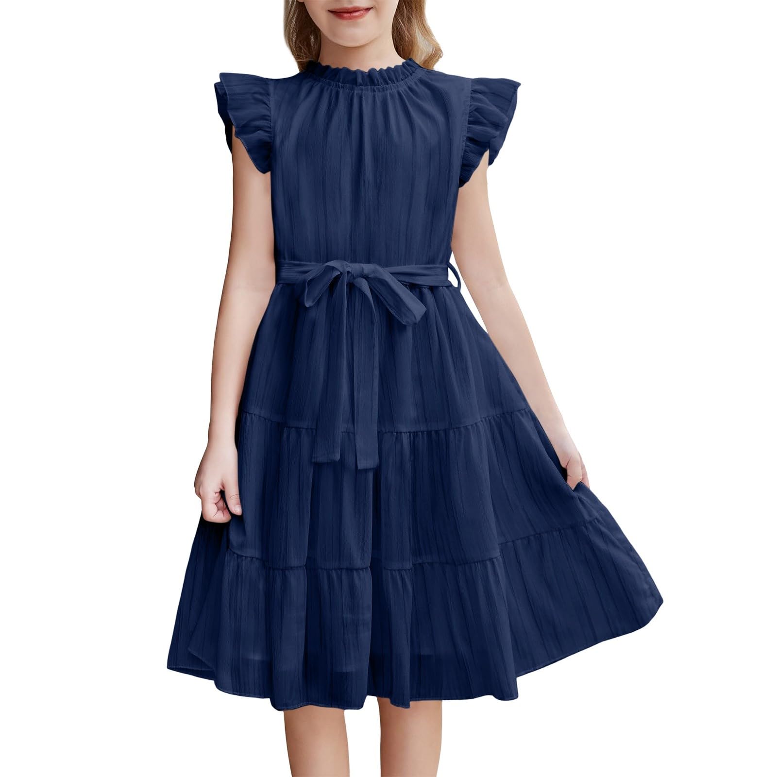 Abito estivo da bambina, formale, con maniche a volant, linea A, casual, alla moda, per bambini, matrimonio, compleanno, festivo, prendisole, abito da damigella d'onore