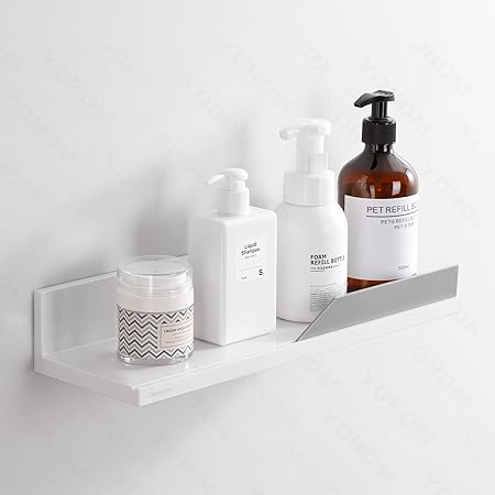 Amazon.com: YOHOM White Adhesive Floating Shelf for Bathroom Tile Wall ...