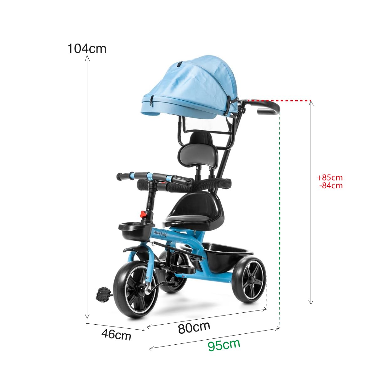 ATAA Triciclo Infantil Baby ERUM Azul con Mango Regulable Cesta reposapies Ruedas antipinchazos y Asiento ergonomico 360º