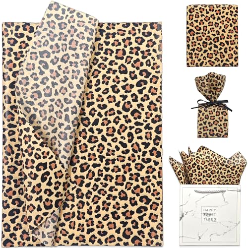 LIAPAWPAW Leopard Print Tissue Paper 60 Sheets 20x14 Animal Print Wrapping Paper for Gift Bags Bulk Safari Cheetah Pattern Packaging for Birthday Wedding Christmas DIY Crafts Deco Party Supplies