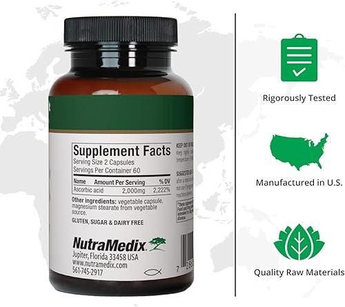 Miniatura 2 de NutraMedix Vitamina C 1000 mg  Suplemento antioxidante para apoyo inmunológico y salud cardíaca  Vitamina C de ácido ascórbico  Vegano, sin OMG (120