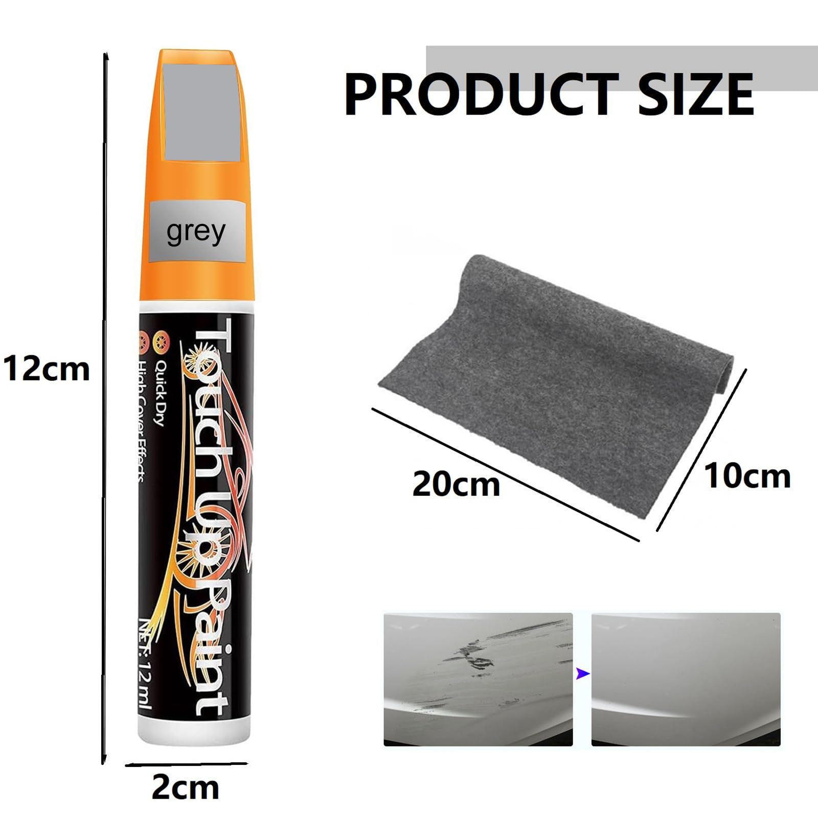 Penna Ritocco Carrozzeria,Pennarello Copri Graffi Auto,Riparazione Graffi Cerchioni Auto 2 in 1,Penna per Ritocco Auto,Penna per Riparazione Graffi Auto,Adatto Riparare le Superfici Dell'auto,Grigio
