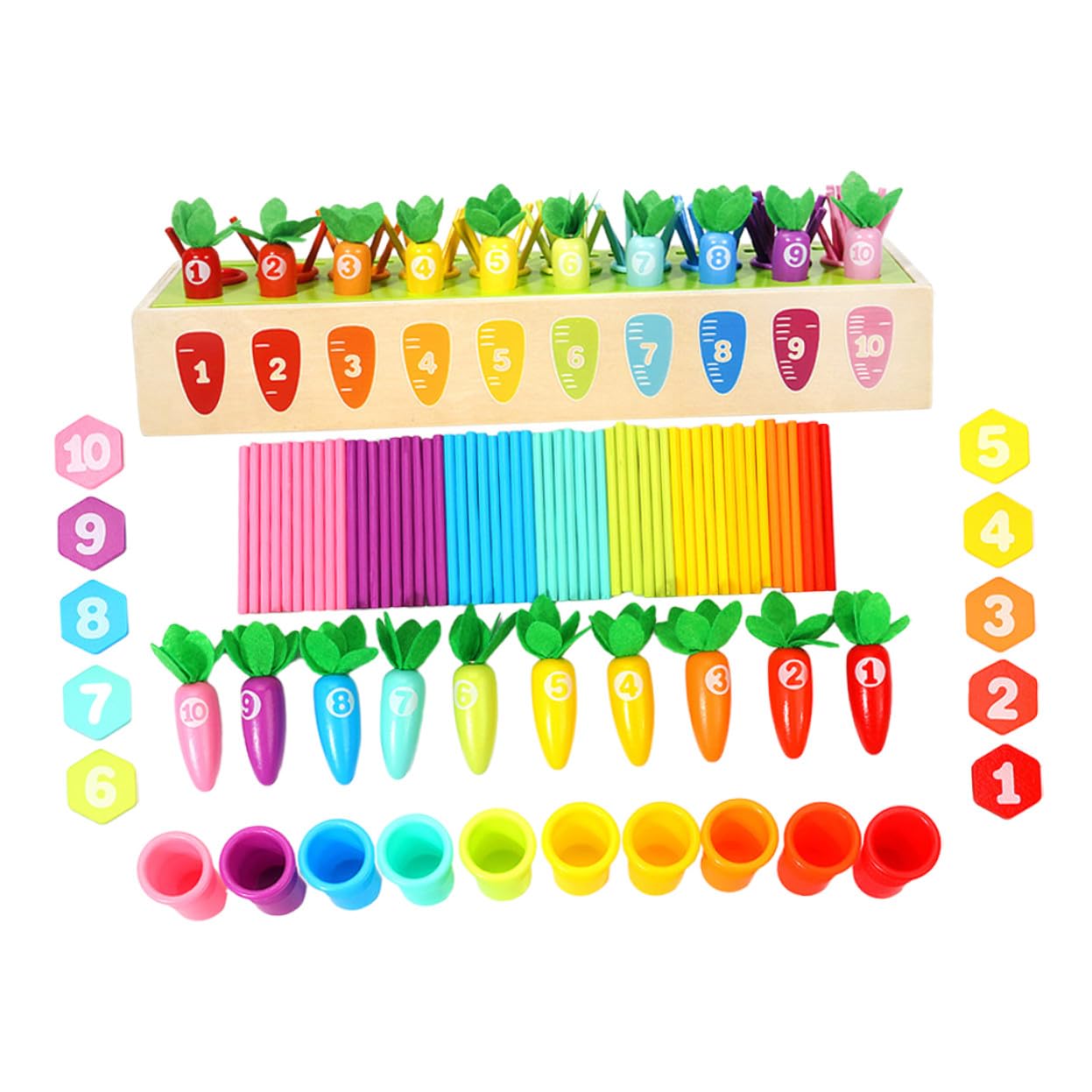 Milisten Juguete Montessori de Madera para Pequeños de Palitos de Forma de Zanahoria Juguetes Sensoriales de Clasificación por Color y Números Educativo para Desarrollo Cognitivo y