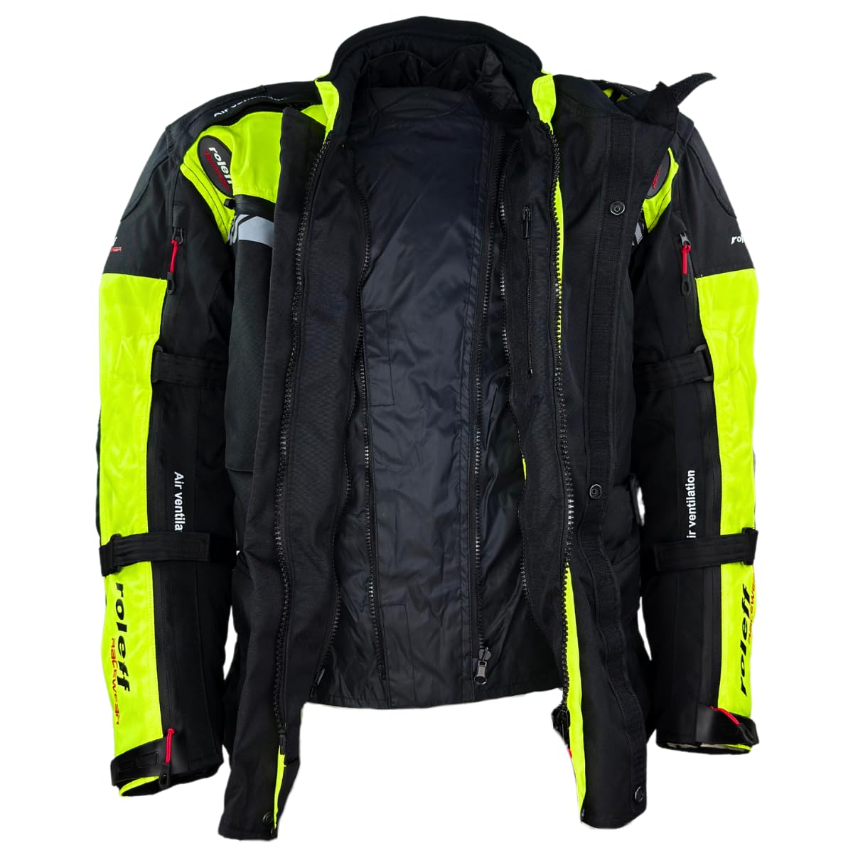 ROLEFF 1123 Enduro- Motorradjacke mit Protektoren |Enduro MX | Offroad Jacke |Größe S-5XL | Klimamembrane | Belüftung | Neongelb