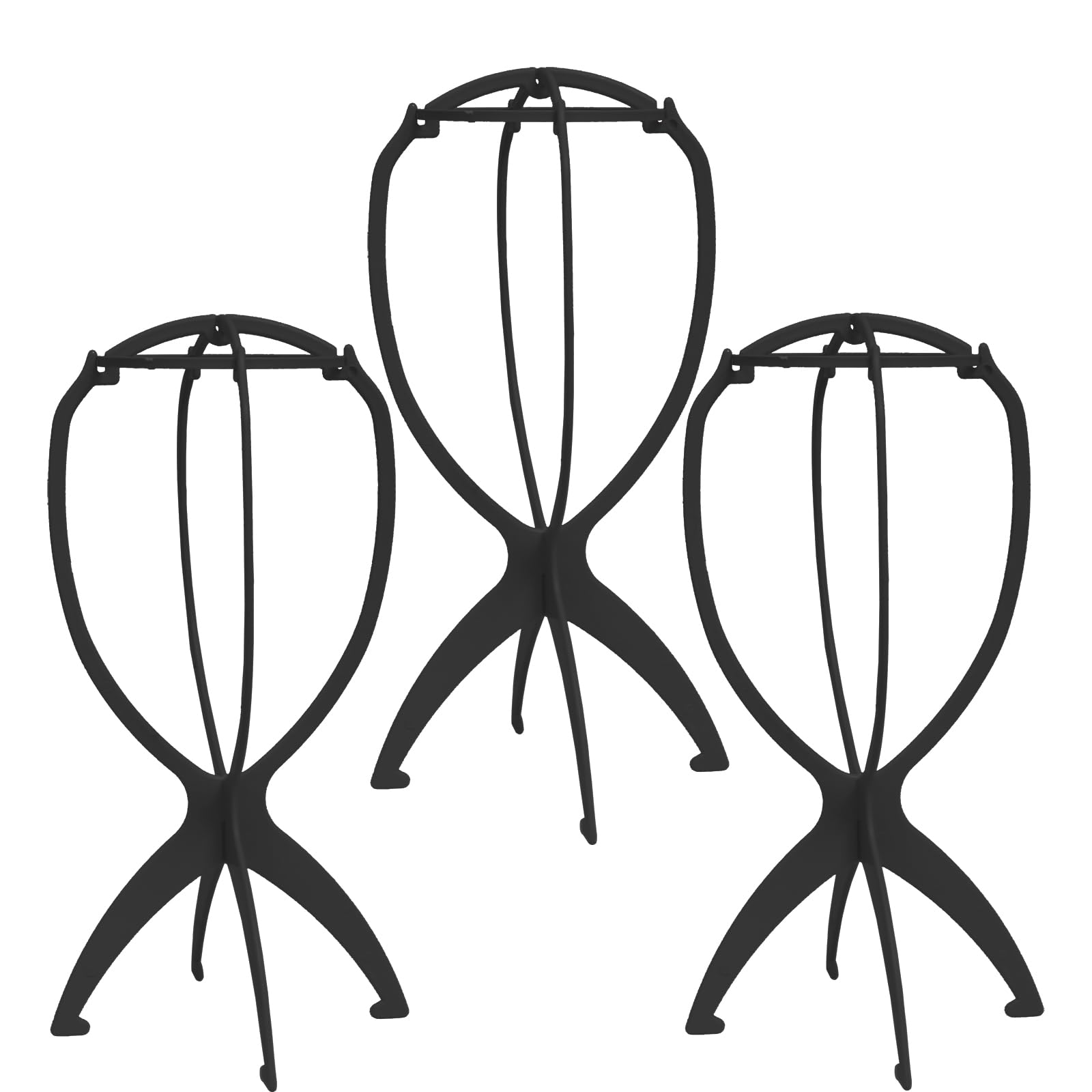 3 Pack Wig Stands for Long Short Hair, Portable Collapsible Dryer Travel Extensions Stands, Hairpin Durable Plastic Folding Holder (Black, 14 Inch)
