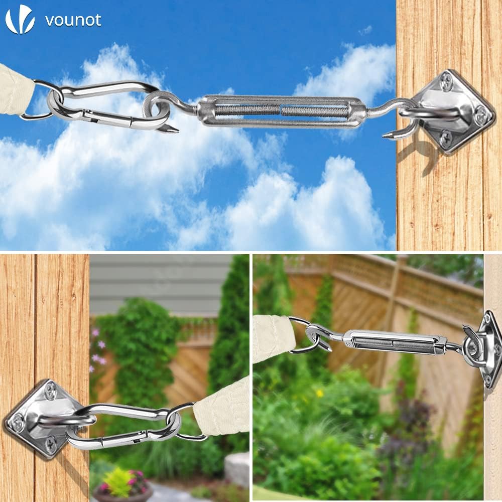 VOUNOT Sun Shade Sail Fixing Kit, 24 pcs Heavy Duty Stainless Steel Hardware Set for Triangle