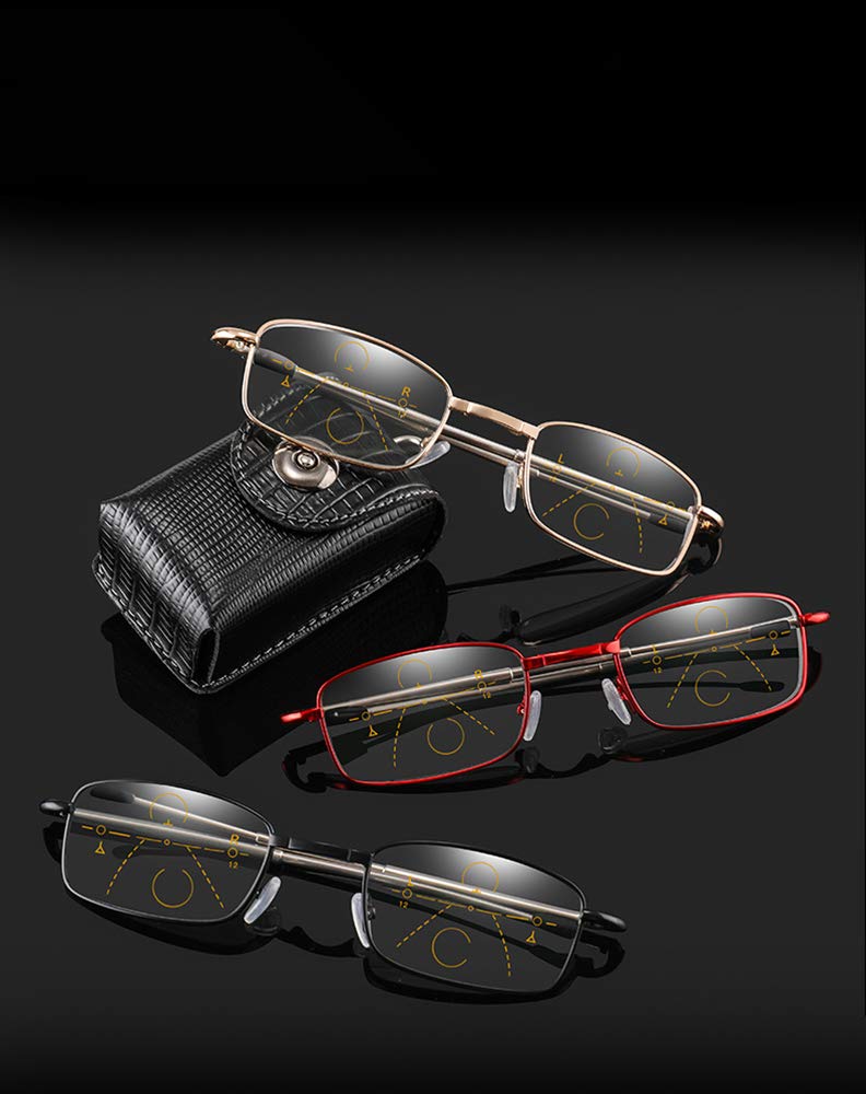Gafas de Lectura con Bolsa - Lectores portátiles Plegables para Hombres y Mujeres - Gafas de Sol y Gafas de Lectura 2 en 1 con Marco de Metal,Oro,+1.00