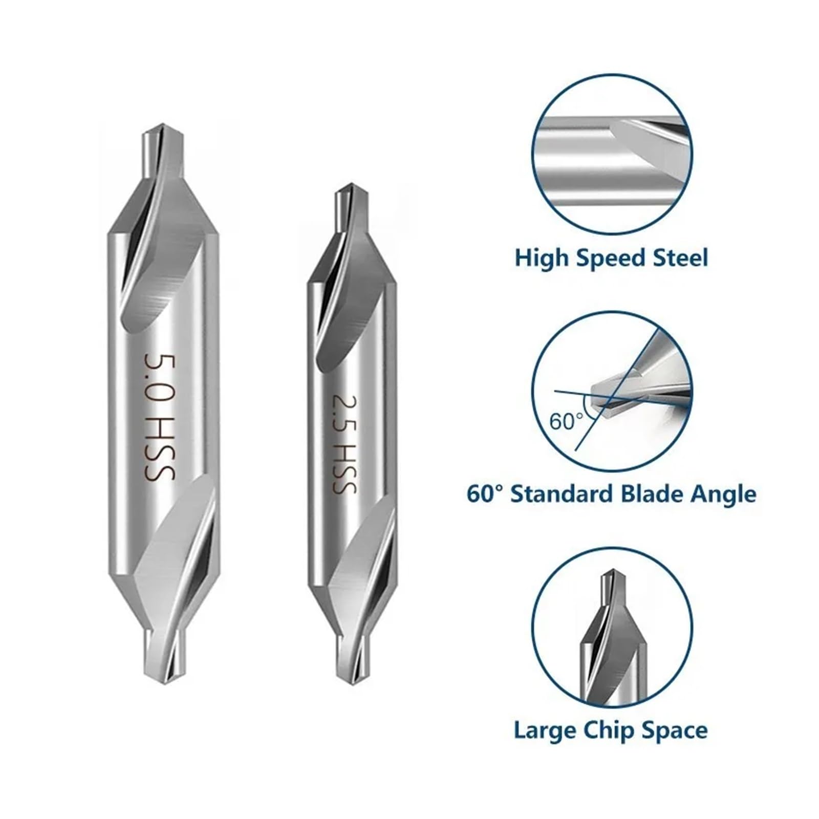 Punte da trapano combinate for tornio HSS, 60 gradi, rivestite in TiN, 1,0-5 mm, 6 pezzi for metallo
