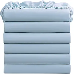 FreshCulture Full Fitted Sheets, Bulk Pack of 6, Deep Pocket, Soft Microfiber Bottom Sheets for Home, Salons, Hotels, Full Size Fitted Sheets Only (Light Blue)