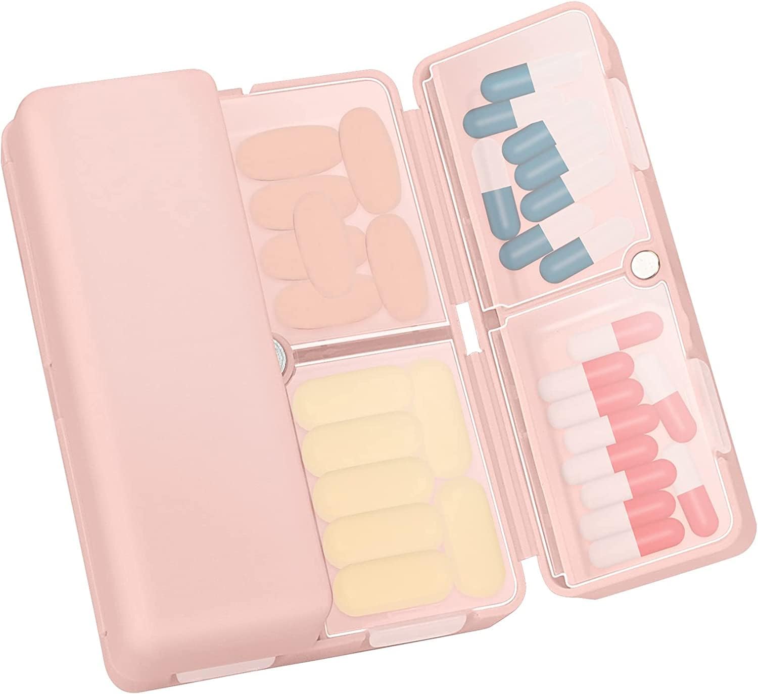 FYY7 Day Pill Box Organiser, Travel Pill Case, [Folding Design][Large Capacity] Portable Pill Dispenser Container for Vitamins, Cod Liver Oil, Supplements, Medication Pink