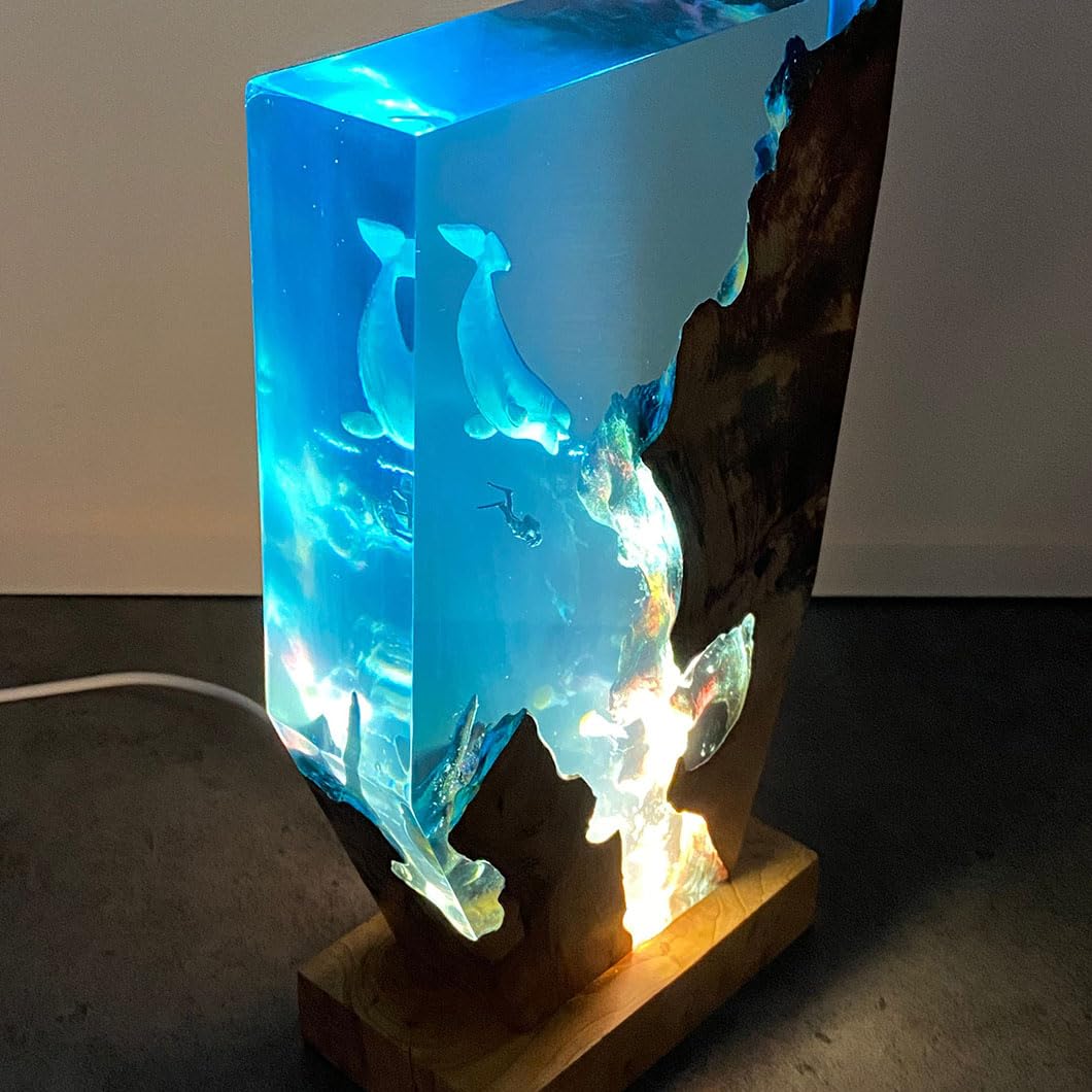 Ręcznie wykonana lampka nocna z żywicy oceanicznej, podwodna lampa biurkowa LED, sztuka perspektywiczna, miękki blask do dekoracji domu lub biura