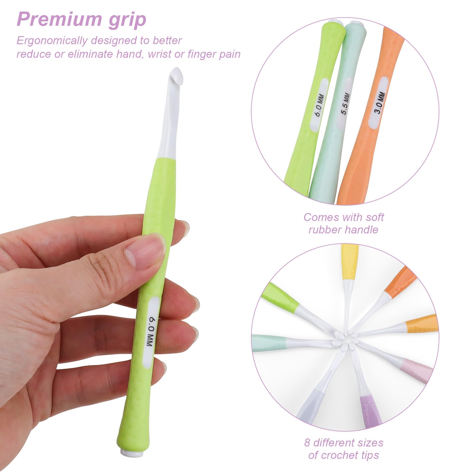 Set Uncinetti HERKINDNESS 8 Pezzi - Ergonomici, Silicone, Per Principianti E Amigurumi - Foto 14