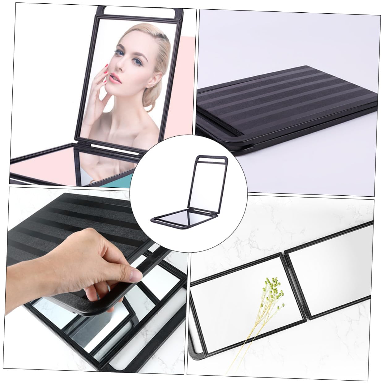 Espejo de Doble Cara Maquillaje Grande Plegable Profesional 1 Unidad con Asa Portátil para Mujeres Uso Peluquería y Viaje