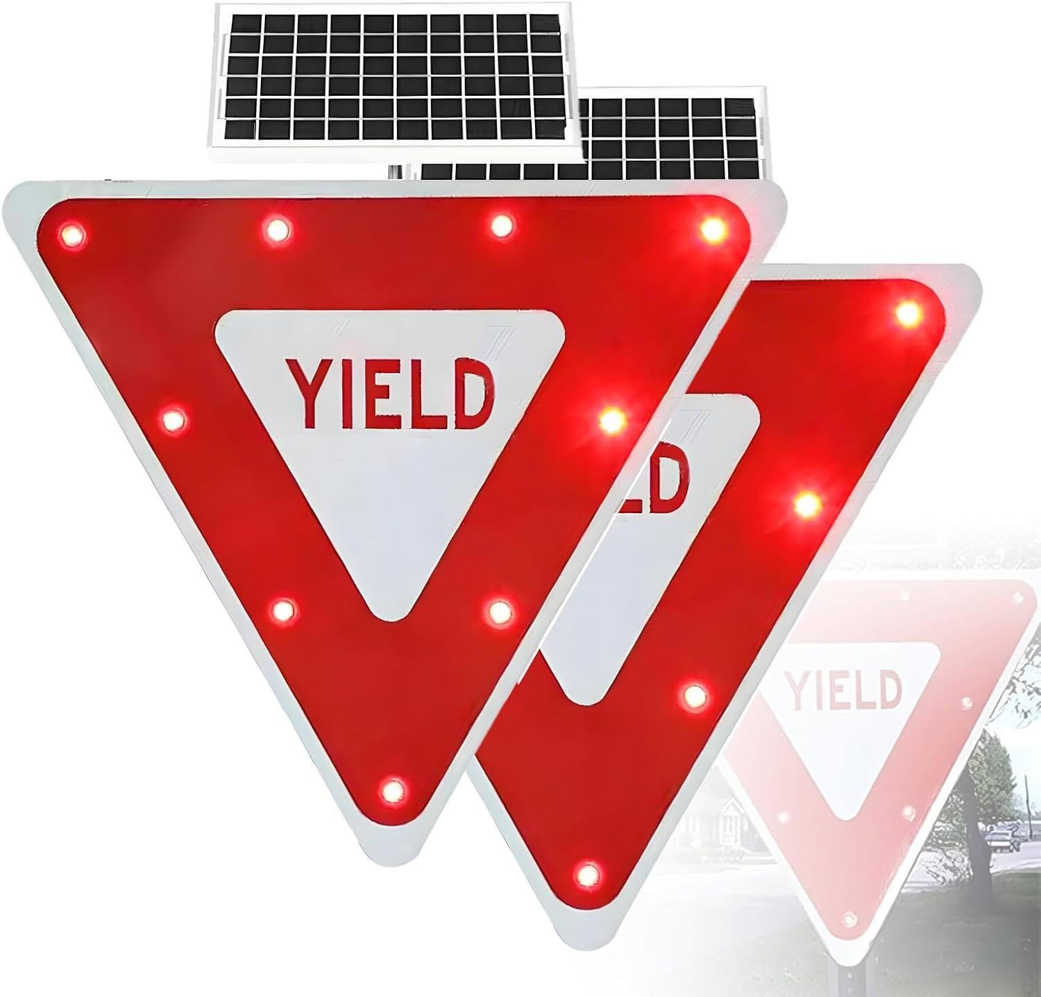 Señal De Ceda El Paso LED De 61 Cm/71 Cm, Señal De Ceda El Paso LED Intermitente con Energía Solar, Señal De Tráfico LED Intermitente De Aluminio Reforzado 2Pc-28''