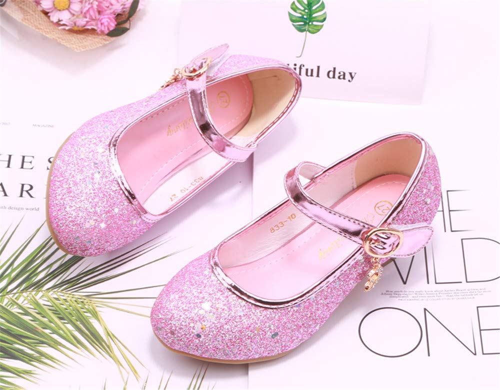 Mädchen Schuhe Prinzessin Festliche Schuhe Niedriger Absatz Glitzer Schuhe Kinder Hochzeit Schuhe zum Abendkleid Fasching Halloween Karneval Tanzball Party Lila Pink Silber Blau Gr 27-38